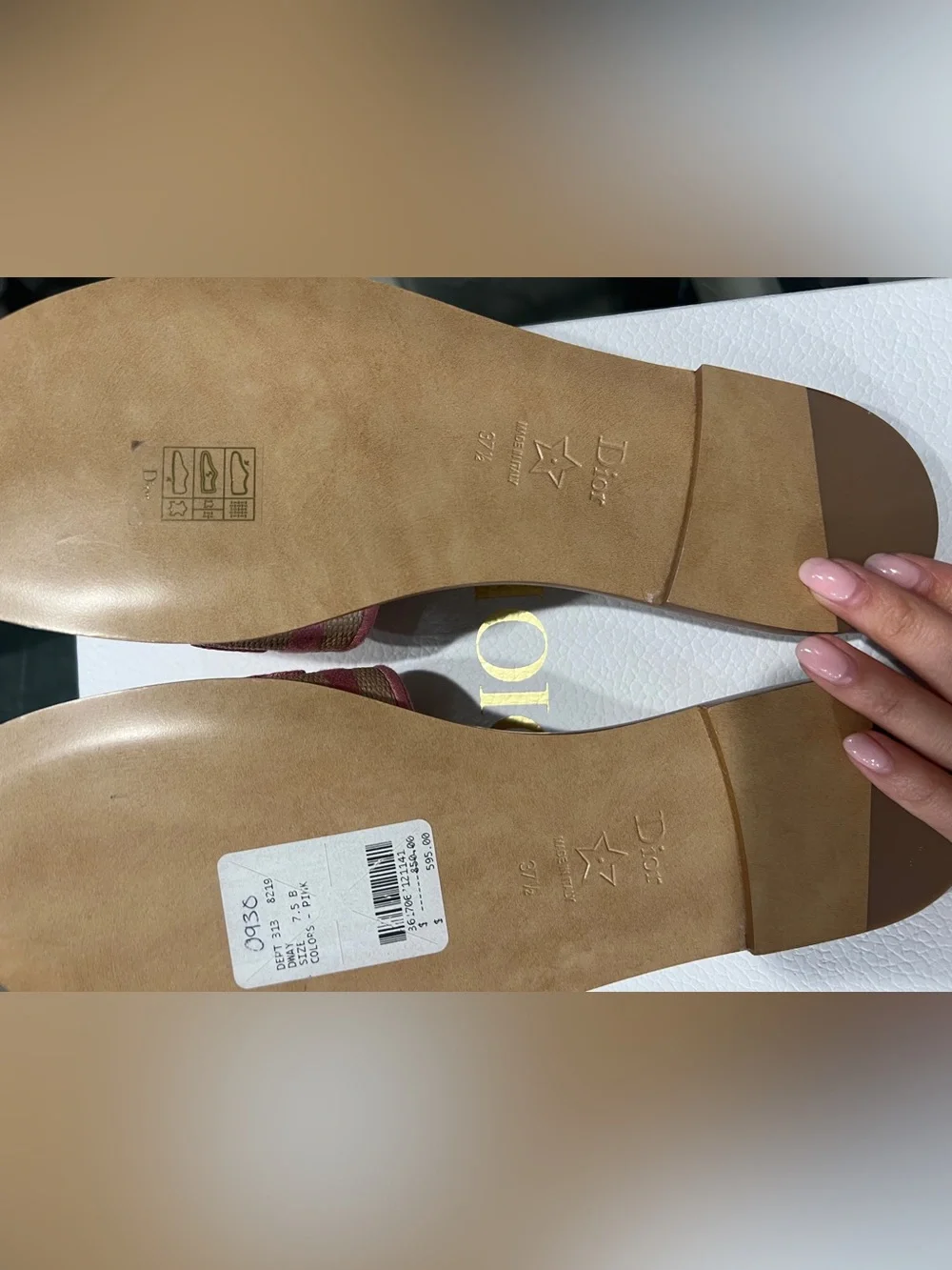 Dior Beige and Pink Woven Logo Slide Sandals - Picture 3 of 3
